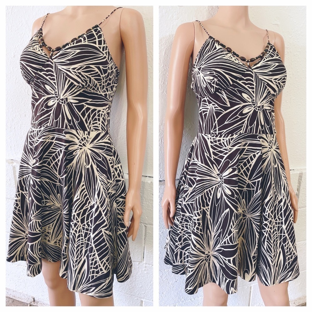 Linen Blend Tropical Beaded Dress